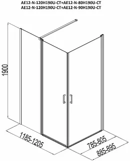 Душевой уголок Aquanet Cinetic AE12-N-120H190U-CT + AE12-N-80H190U-CT 254237 120x80 см стекло прозрачное профиль хром